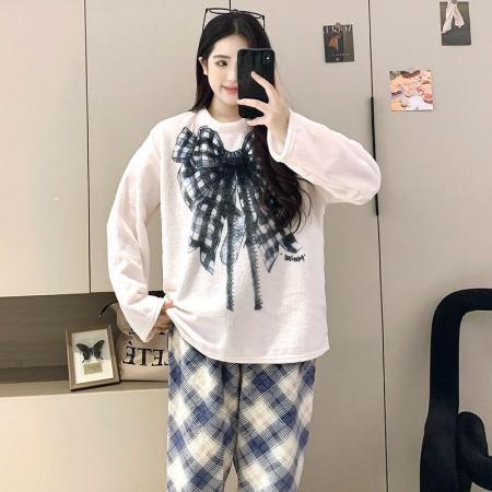 FA50360# 爆款法兰绒秋冬女士圆领卡通长袖睡衣学生少女可爱宽松 服裝批發女裝批發服飾貨源