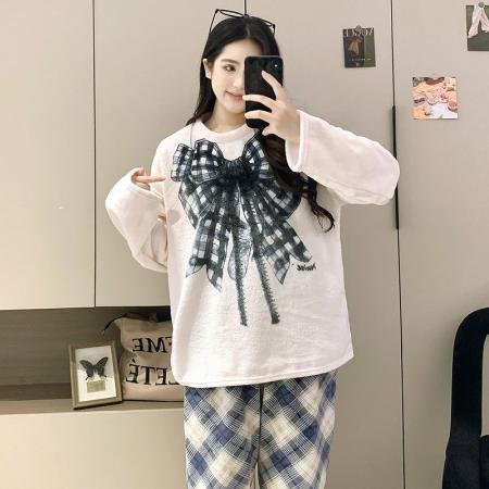 FA50360# 爆款法兰绒秋冬女士圆领卡通长袖睡衣学生少女可爱宽松 服裝批發女裝批發服飾貨源