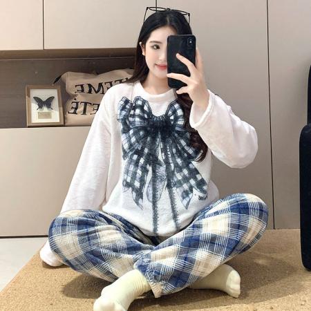 FA50360# 爆款法兰绒秋冬女士圆领卡通长袖睡衣学生少女可爱宽松 服裝批發女裝批發服飾貨源