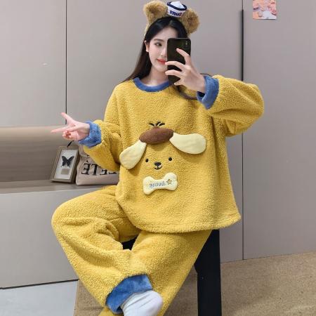 FA50364# 珊瑚绒睡衣女士秋冬季新款甜美可外穿加厚保暖家居服套装 服裝批發女裝批發服飾貨源