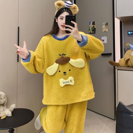 FA50364# 珊瑚绒睡衣女士秋冬季新款甜美可外穿加厚保暖家居服套装 服裝批發女裝批發服飾貨源