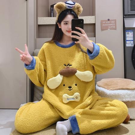 FA50364# 珊瑚绒睡衣女士秋冬季新款甜美可外穿加厚保暖家居服套装 服裝批發女裝批發服飾貨源