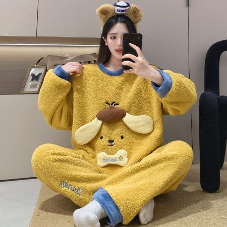 FA50364# 珊瑚绒睡衣女士秋冬季新款甜美可外穿加厚保暖家居服套装 服裝批發女裝批發服飾貨源