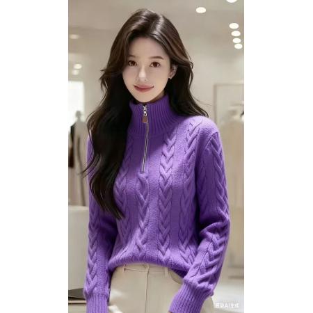 FA50365# 纯羊毛衫女半拉链立领加厚保暖外搭打底秋冬季新款高级感舒适毛衣 服裝批發女裝批發服飾貨源