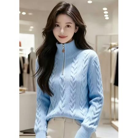FA50365# 纯羊毛衫女半拉链立领加厚保暖外搭打底秋冬季新款高级感舒适毛衣 服裝批發女裝批發服飾貨源