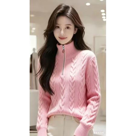FA50365# 纯羊毛衫女半拉链立领加厚保暖外搭打底秋冬季新款高级感舒适毛衣 服裝批發女裝批發服飾貨源