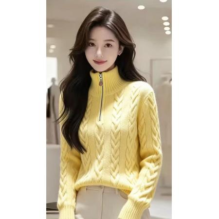 FA50365# 纯羊毛衫女半拉链立领加厚保暖外搭打底秋冬季新款高级感舒适毛衣 服裝批發女裝批發服飾貨源