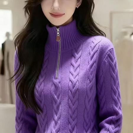 FA50365# 纯羊毛衫女半拉链立领加厚保暖外搭打底秋冬季新款高级感舒适毛衣 服裝批發女裝批發服飾貨源