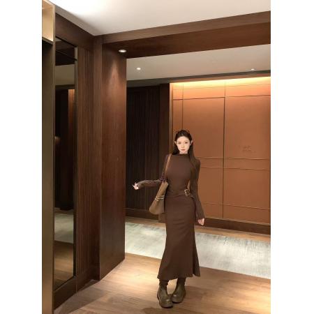 FA50373# 纯欲辣妹圆领磨毛长袖连衣裙女显瘦时尚气质包臀长裙 服裝批發女裝批發服飾貨源