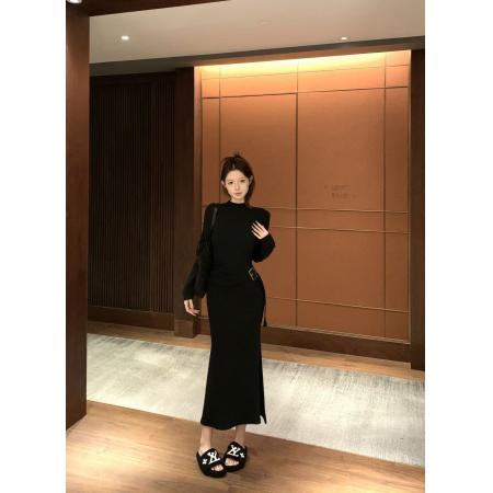 FA50373# 纯欲辣妹圆领磨毛长袖连衣裙女显瘦时尚气质包臀长裙 服裝批發女裝批發服飾貨源
