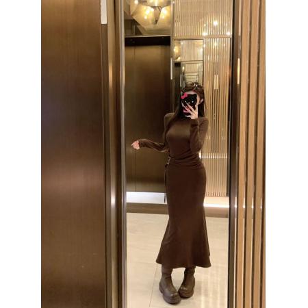 FA50373# 纯欲辣妹圆领磨毛长袖连衣裙女显瘦时尚气质包臀长裙 服裝批發女裝批發服飾貨源