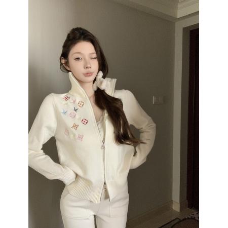 FA50375# 高端彩色刺绣双拉链外套女高领加厚宽松显瘦气质上衣 服裝批發女裝批發服飾貨源