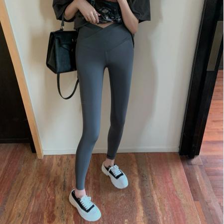 FA50378# 高腰提臀显瘦弹力修身外穿交叉腰打底裤女瑜伽裤 服裝批發女裝批發服飾貨源