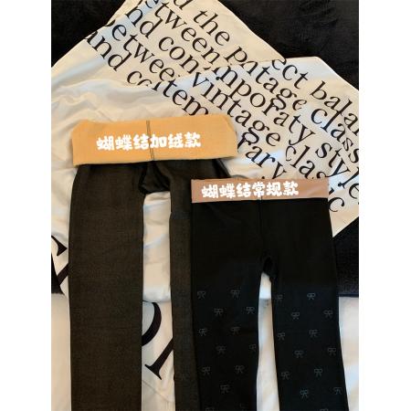 FA50379# 蝴蝶结印花黑透肤一体裤保暖加绒加厚防勾光腿连裤 服裝批發女裝批發服飾貨源