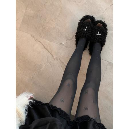 FA50379# 蝴蝶结印花黑透肤一体裤保暖加绒加厚防勾光腿连裤 服裝批發女裝批發服飾貨源