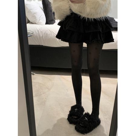 FA50379# 蝴蝶结印花黑透肤一体裤保暖加绒加厚防勾光腿连裤 服裝批發女裝批發服飾貨源