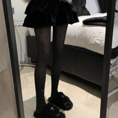 FA50379# 蝴蝶结印花黑透肤一体裤保暖加绒加厚防勾光腿连裤 服裝批發女裝批發服飾貨源