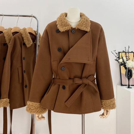 FA50385# 毛领加厚毛呢大衣外套女士小个子高级+阔腿裤 服裝批發女裝批發服飾貨源