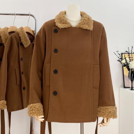 FA50385# 毛领加厚毛呢大衣外套女士小个子高级+阔腿裤 服裝批發女裝批發服飾貨源