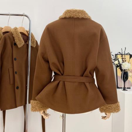 FA50385# 毛领加厚毛呢大衣外套女士小个子高级+阔腿裤 服裝批發女裝批發服飾貨源