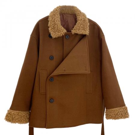 FA50385# 毛领加厚毛呢大衣外套女士小个子高级+阔腿裤 服裝批發女裝批發服飾貨源