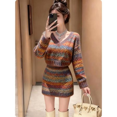 FA50387# 新年快乐十三行秋冬毛衣套装两件套毛衣女85-135斤 服裝批發女裝批發服飾貨源