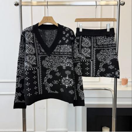 FA50390# 韩国东大门秋冬毛衣套装两件套提花毛衣女 服裝批發女裝批發服飾貨源