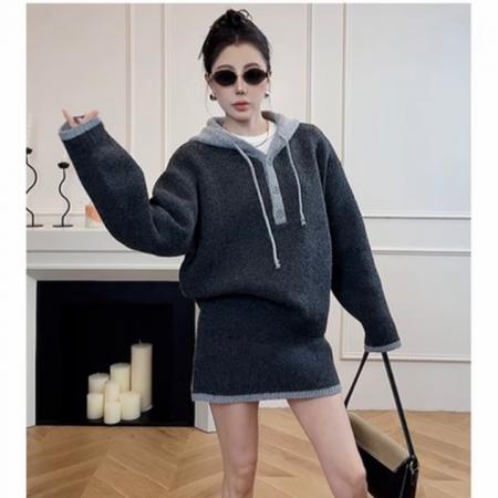 FA50392# 高品质秋冬连帽毛衣女两件套毛衣 服裝批發女裝批發服飾貨源