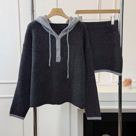 FA50392# 高品质秋冬连帽毛衣女两件套毛衣 服裝批發女裝批發服飾貨源