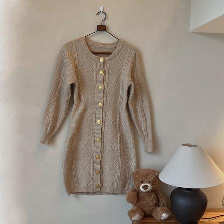 FA50393# 小香风针织连衣裙小个子女生轻熟长袖中长款打底毛衣裙秋冬 服裝批發女裝批發服飾貨源