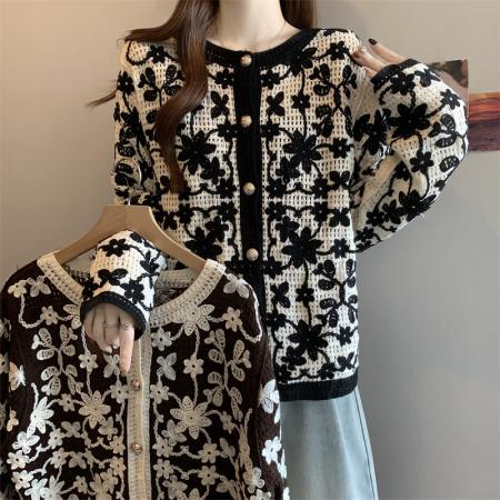 FA50403# ～大码钩花镂空针织开衫外套女显瘦巨好看独特漂亮上衣 服裝批發女裝批發服飾貨源