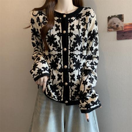 FA50403# ～大码钩花镂空针织开衫外套女显瘦巨好看独特漂亮上衣 服裝批發女裝批發服飾貨源