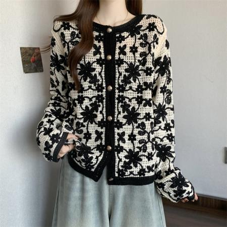 FA50403# ～大码钩花镂空针织开衫外套女显瘦巨好看独特漂亮上衣 服裝批發女裝批發服飾貨源