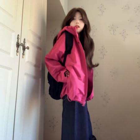 FA50408# 玫红色冲锋衣外套女登山服新款夏季防晒衣美式秋户外运动穿搭 服裝批發女裝批發服飾貨源