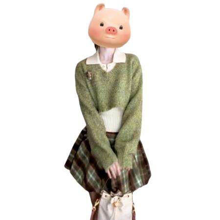 FA50409# 森系甜美风绿色针织毛衣连衣裙子女秋冬新款韩系穿搭套装短裙 服裝批發女裝批發服飾貨源