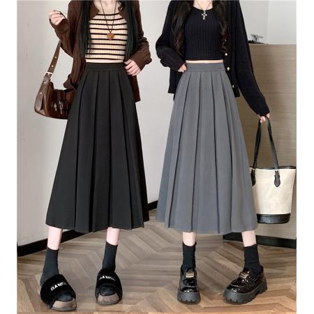 FA50413# 冬季韩版百褶裙加厚毛呢A字裙别致设计感半身裙中长裙纯色 服裝批發女裝批發服飾貨源