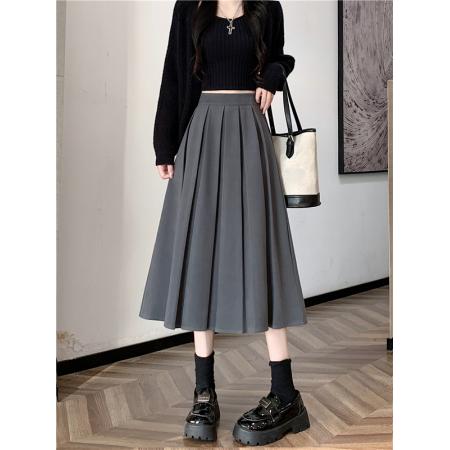 FA50413# 冬季韩版百褶裙加厚毛呢A字裙别致设计感半身裙中长裙纯色 服裝批發女裝批發服飾貨源