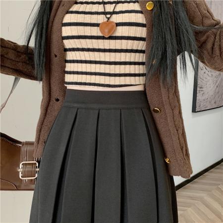 FA50413# 冬季韩版百褶裙加厚毛呢A字裙别致设计感半身裙中长裙纯色 服裝批發女裝批發服飾貨源