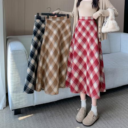 冬季韩版加厚毛呢高腰长裙chi...