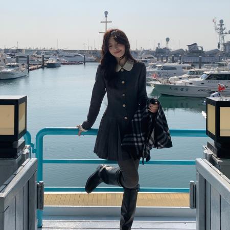 雯凛冬恋歌韩系高智感假两件连衣裙女秋冬收腰百褶裙 服裝批發女裝批發服飾貨源