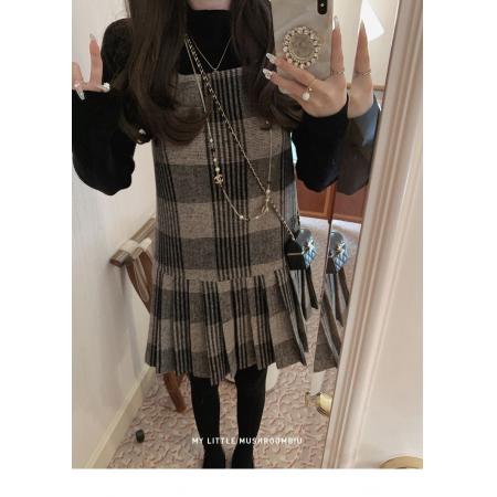 格子新款秋冬名媛气质小香风连衣裙无袖复古时尚格纹背心裙子 服裝批發女裝批發服飾貨源