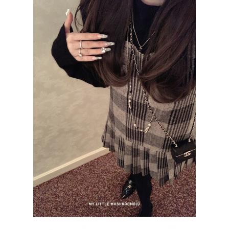 格子新款秋冬名媛气质小香风连衣裙无袖复古时尚格纹背心裙子 服裝批發女裝批發服飾貨源