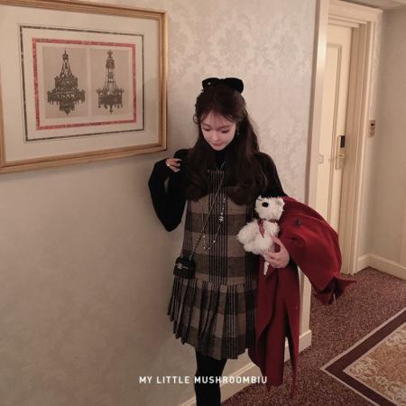 格子新款秋冬名媛气质小香风连衣裙无袖复古时尚格纹背心裙子 服裝批發女裝批發服飾貨源