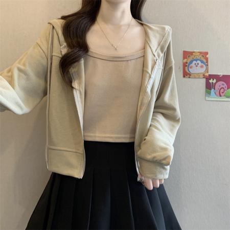 FA50450# 韩版新款连帽拉链短款长袖卫衣女+吊带 服裝批發女裝批發服飾貨源