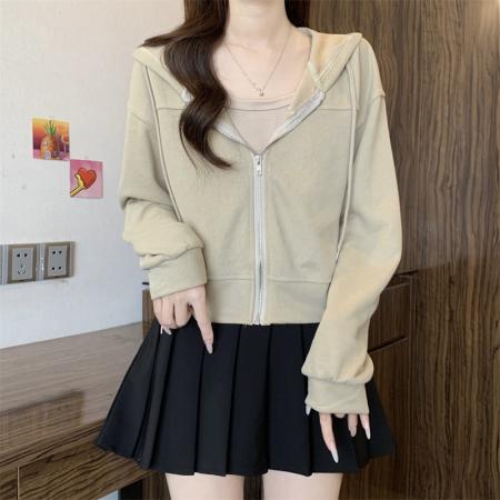 FA50450# 韩版新款连帽拉链短款长袖卫衣女+吊带 服裝批發女裝批發服飾貨源