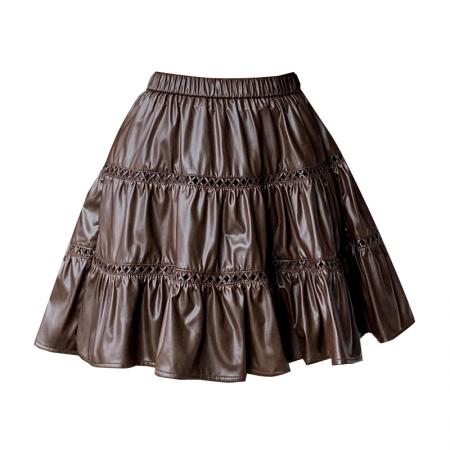 有货秋冬新款韩版甜美芭蕾风荷叶边半身裙高腰A字蛋糕皮短裙 服裝批發女裝批發服飾貨源