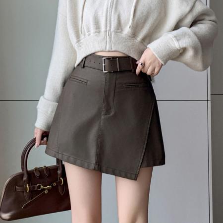 FA50452# 有货皮裙裤女秋冬休闲皮裤裙百搭半身裙pu皮短裙高腰a字裙裤 服裝批發女裝批發服飾貨源