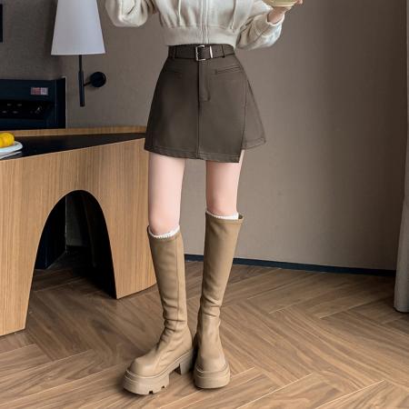 有货皮裙裤女秋冬休闲皮裤裙百搭半身裙pu皮短裙高腰a字裙裤 服裝批發女裝批發服飾貨源