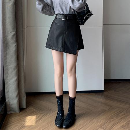 有货皮裙裤女秋冬休闲皮裤裙百搭半身裙pu皮短裙高腰a字裙裤 服裝批發女裝批發服飾貨源