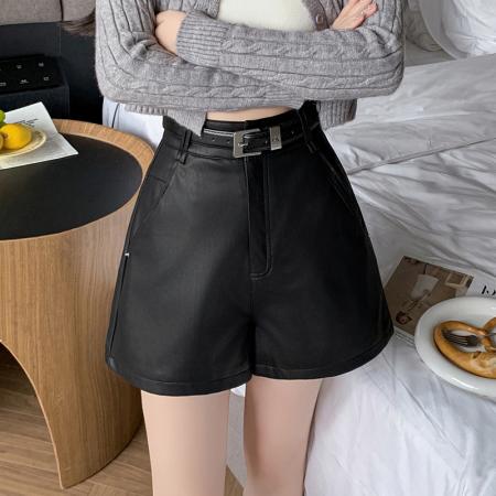 有货皮短裤女秋冬抗皱高腰a字阔腿打底靴裤pu皮裤靴裤子外穿 服裝批發女裝批發服飾貨源